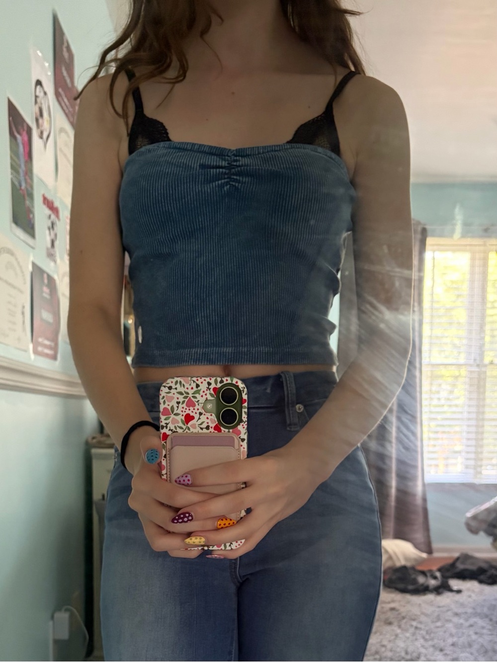 Tilly’s Blue Ribbed Cropped Cami with Ruched Bust